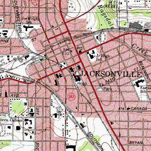 Topographic Map of East Texas Medical Center, TX