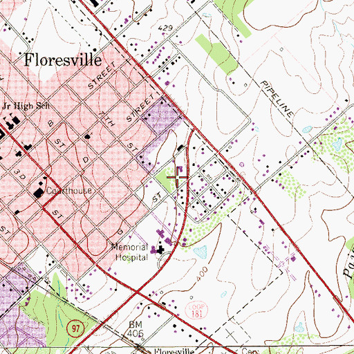 Topographic Map of Wilson Memorial Hospital, TX