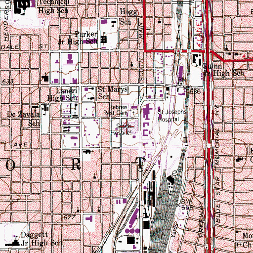 Topographic Map of John Peter Smith Hospital, TX
