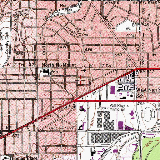 Topographic Map of Texas College of Osteopathic Medicine - UNTHSC, TX