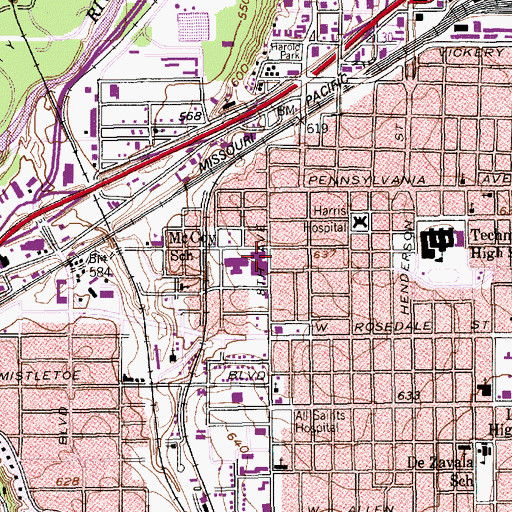 Topographic Map of Plaza Medical Center of Fort Worth (historical), TX