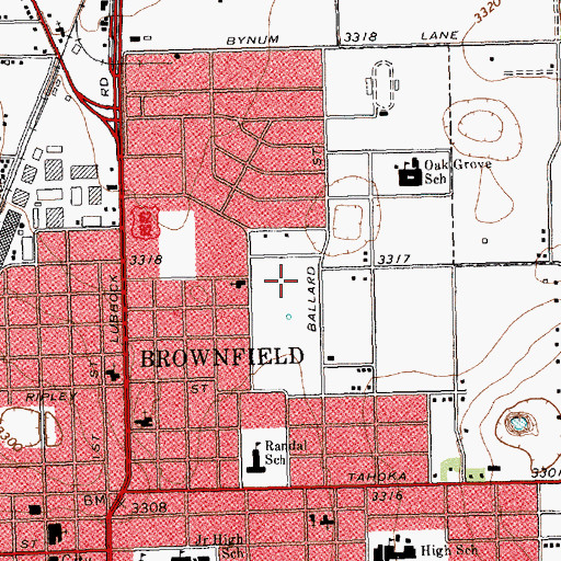 Topographic Map of Brownfield Regional Medical Center, TX