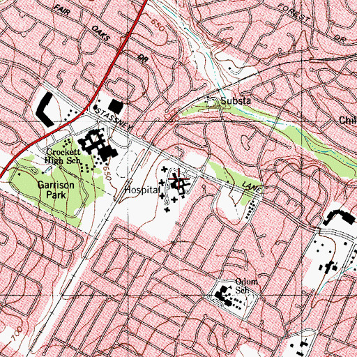 Topographic Map of The Oaks Treatment Center, TX