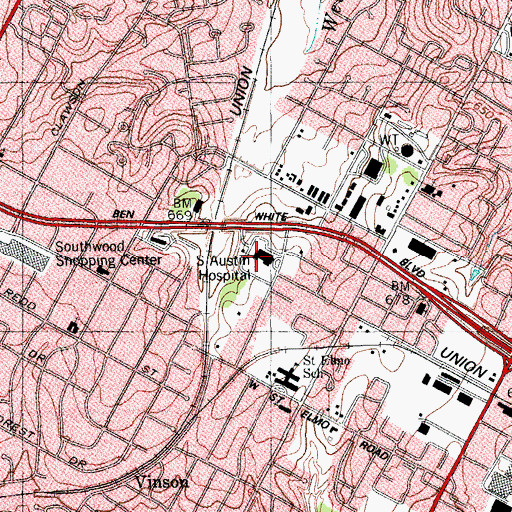 Topographic Map of Saint David's South Austin Hospital, TX