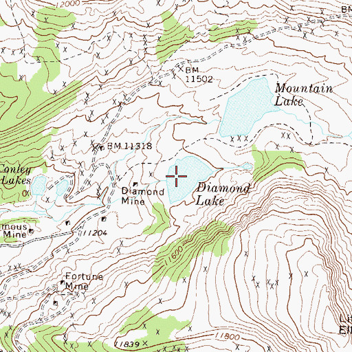Topographic Map of Diamond Lake, CO