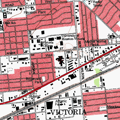 Topographic Map of Citizens Medical Center, TX