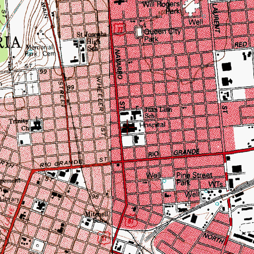 Topographic Map of DeTar Navarro Hospital, TX