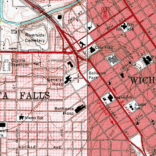 Topographic Map of Red River Hospital, TX