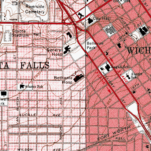 Topographic Map of United Regional Hospital and Emergency Room, TX