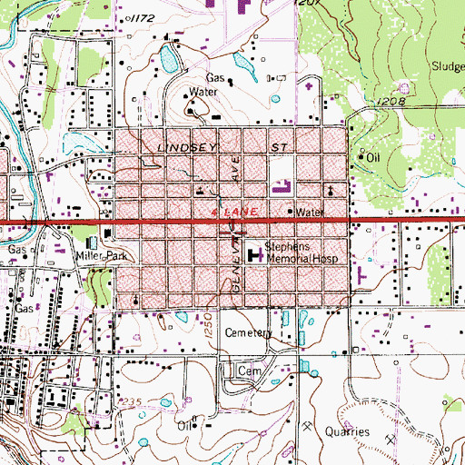 Topographic Map of Stephens Memorial Hospital, TX