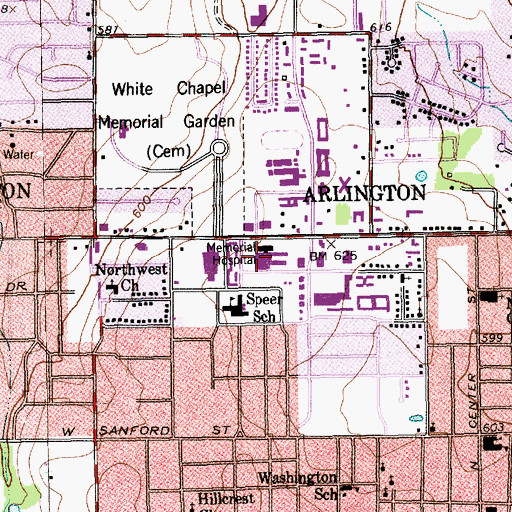 Topographic Map of Arlington Memorial Hospital, TX