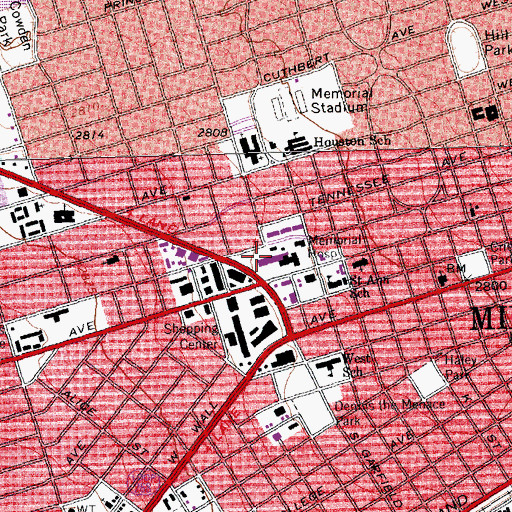Topographic Map of Midland Memorial Hospital, TX