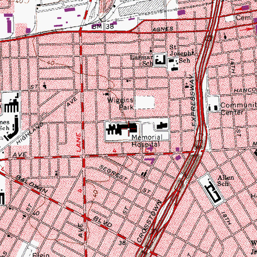 Topographic Map of CHRISTUS Spohn Hospital Corpus Christi - Memorial, TX