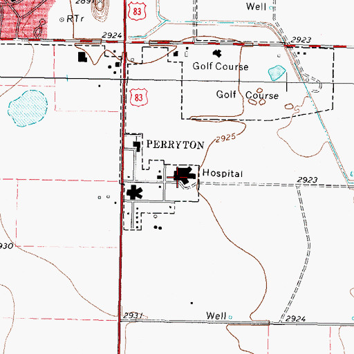 Topographic Map of Ochiltree General Hospital, TX