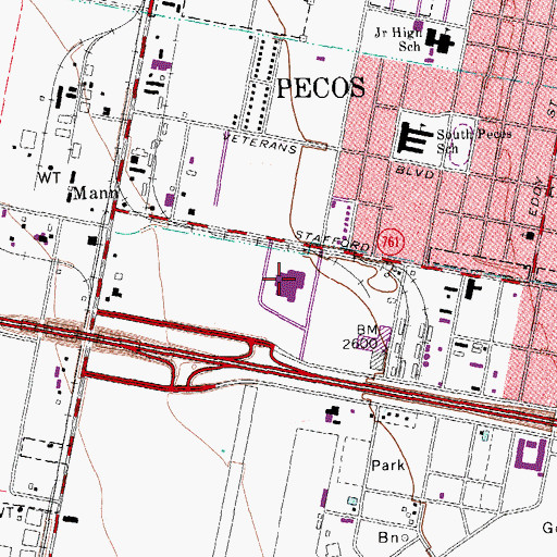 Topographic Map of Reeves County Hospital, TX