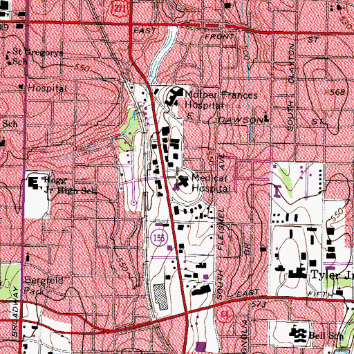 Topographic Map of East Texas Medical Center - Tyler, TX