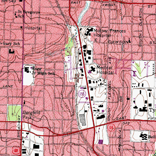Topographic Map of East Texas Medical Center - Rehabilitation Hospital, TX