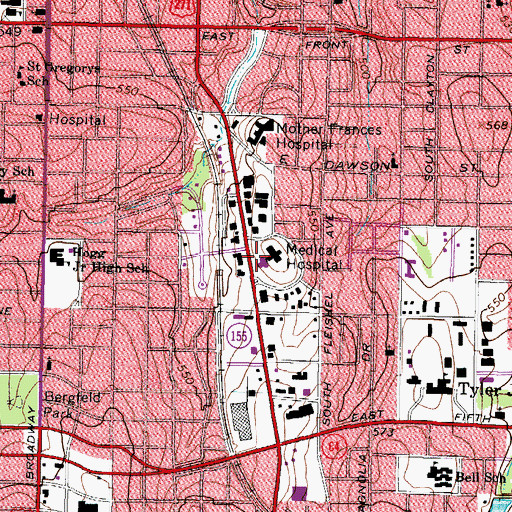 Topographic Map of East Texas Medical Center - Specialty Hospital, TX