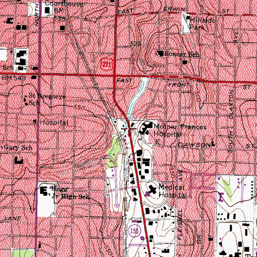 Topographic Map of Mother Frances Hospital, TX