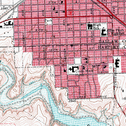 Topographic Map of Coon Memorial Hospital and Home, TX