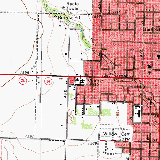 Topographic Map of Haskell Memorial Hospital, TX