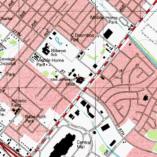 Topographic Map of Mid - Jefferson Hospital, TX