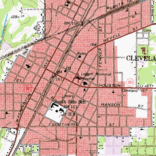 Topographic Map of Cleveland Regional Medical Center, TX