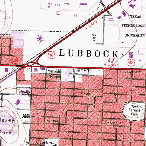 Topographic Map of Covenant Medical Center, TX