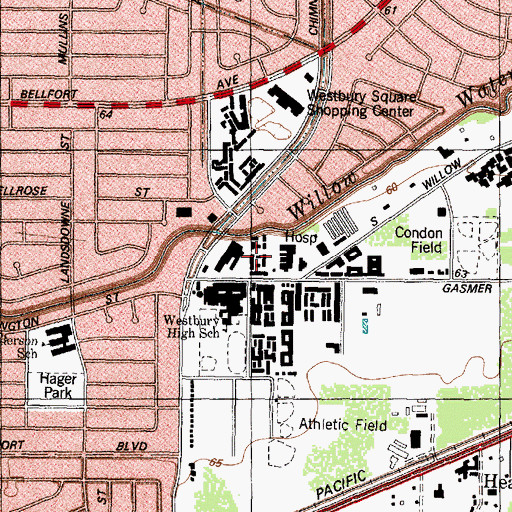 Topographic Map of Specialty Hospital of Houston, TX