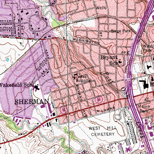 Topographic Map of Wilson N Jones Medical Center, TX