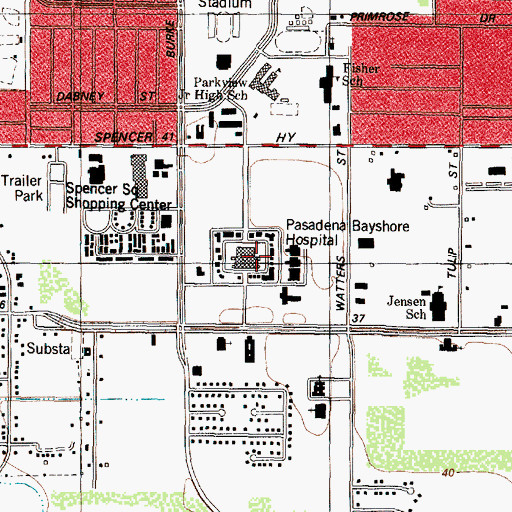 Topographic Map of Bayshore Medical Center, TX