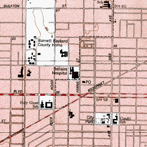 Topographic Map of Cornerstone Hospital of Houston - Bellaire, TX