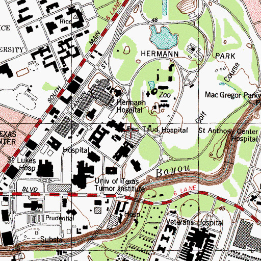 Topographic Map of Ben Taub Hospital, TX