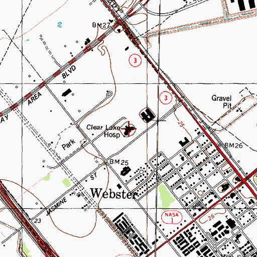 Topographic Map of Clear Lake Regional Medical Center, TX