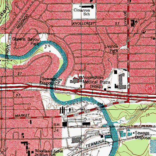 Topographic Map of East Houston Regional Medical Center, TX