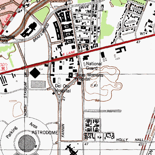 Topographic Map of University General Hospital, TX