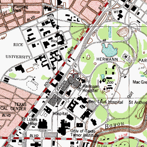 Topographic Map of Memorial Hermann Hospital, TX