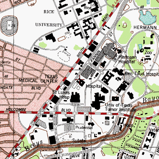 Topographic Map of Houston Methodist Hospital, TX
