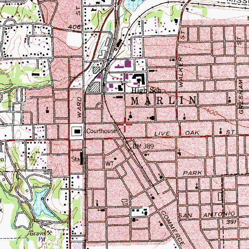 Topographic Map of Falls Community Hospital and Clinic, TX