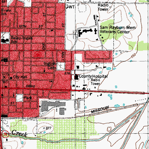 Topographic Map of Red River Regional Hospital, TX