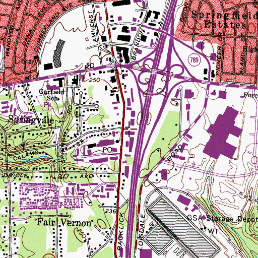 Topographic Map of Backlick Shopping Center, VA