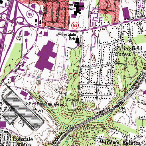 Topographic Map of Springfield Commons, VA