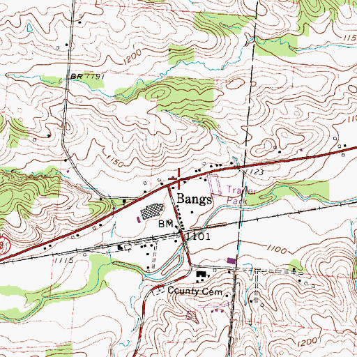 Topographic Map of Bangs Post Office (historical), OH