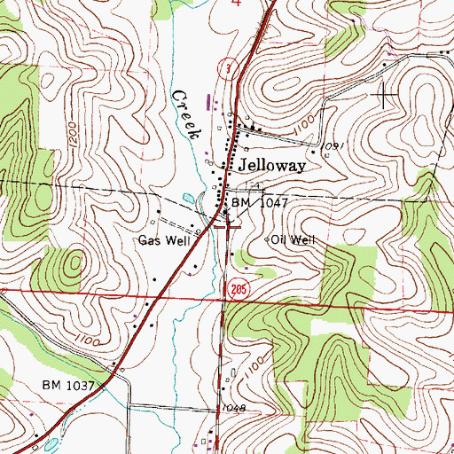 Topographic Map of Jelloway Post Office (historical), OH