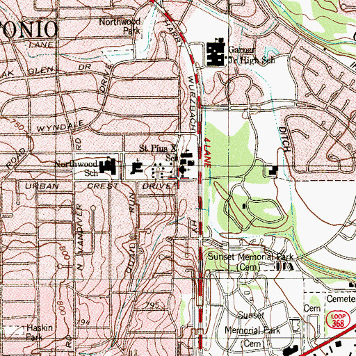 Topographic Map of Saint Pius X Church, TX