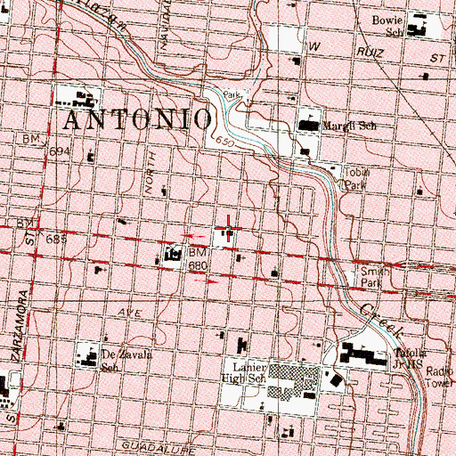 Topographic Map of Sacred Heart Church, TX