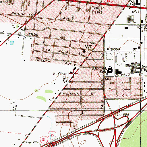 Topographic Map of Saint Clare Church, TX