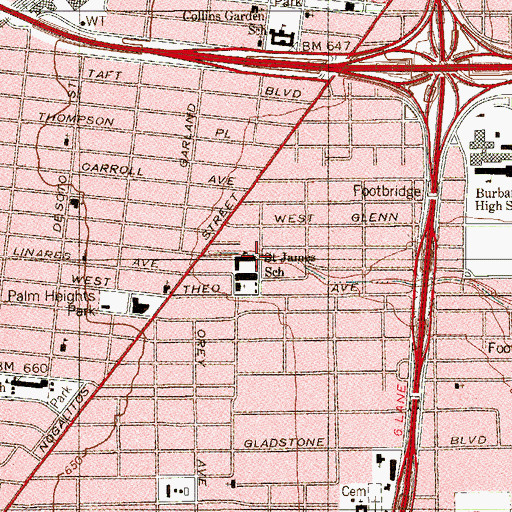 Topographic Map of Saint James Catholic Church, TX