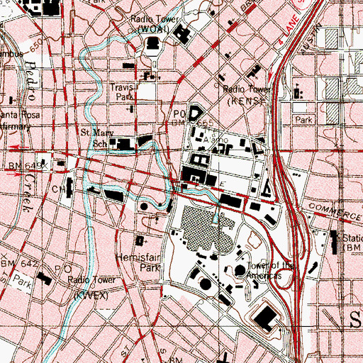 Topographic Map of Saint Josephs - Downtown Church, TX
