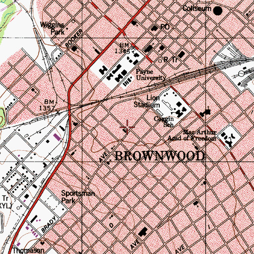 Topographic Map of Central Baptist Church, TX